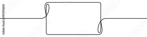 Continuous line art drawing a rectangular frame with elegant loops and extended horizontal lines for a modern design concept.