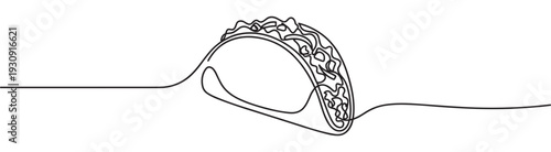 Delicious Mexican taco drawn in a continuous line art style, perfect for food-related designs and illustrations.