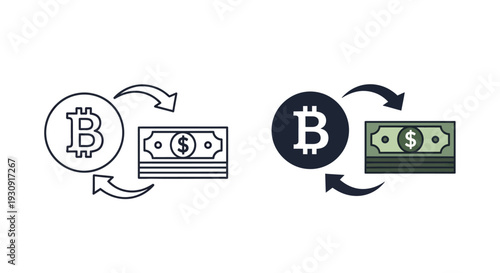 Bitcoin exchange illustration showing currency conversion a dark silhouette