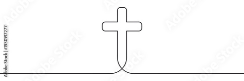 Continuous line drawing Christian cross symbol of faith and spirituality, representing hope, resurrection, and religious devotion.
