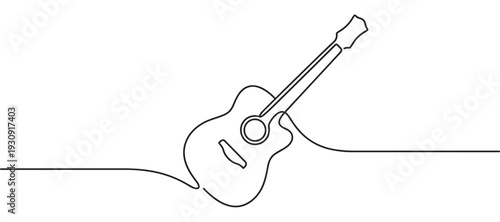 Acoustic guitar continuous line drawing art illustration design representing music, creativity, and artistic expression for various projects.
