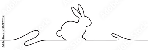 Continuous line art drawing of a rabbit silhouette, capturing the essence of nature with a minimalist and elegant aesthetic.