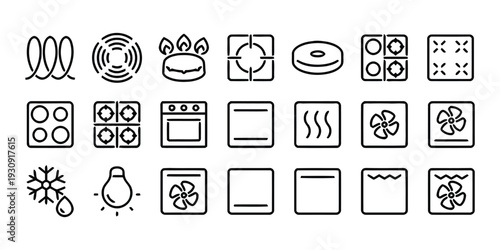 Oven and stove top heating element symbols for appliance controls