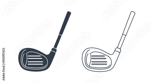 Two golf clubs one solid and one outlined in a striking silhouette