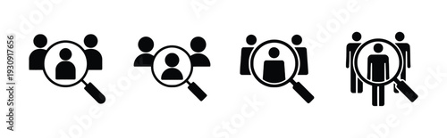 People and magnifying glass icons symbolizing search recruitment and analytics concepts