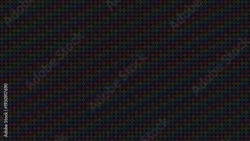 Seamless dark background featuring a vibrant multicolor geometric diamond grid pattern composed of tiny digital dots perfect for retro tech wallpaper and modern pixel art designs