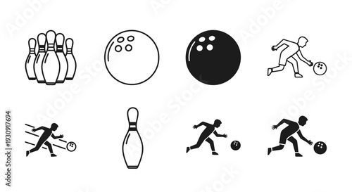 Bowling icons depict pins balls and a runner in silhouette