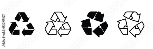 Recycle symbol variations in solid and outline styles for environmental awareness