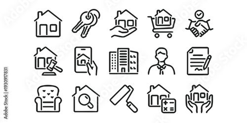 Real estate icons set vector collection representing house buying selling and renting services