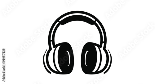 Bold black headphones are displayed in a striking silhouette