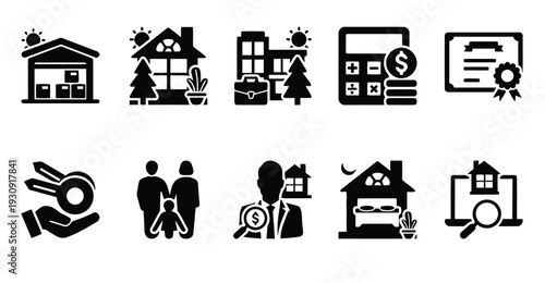 Real estate icons collection for property buying selling and management