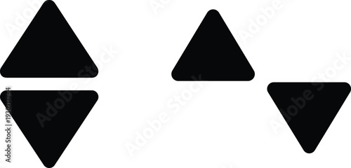 Black minimalist triangle arrow icon set featuring up down directional signs for lift elevator buttons navigation front back web interface and mobile app