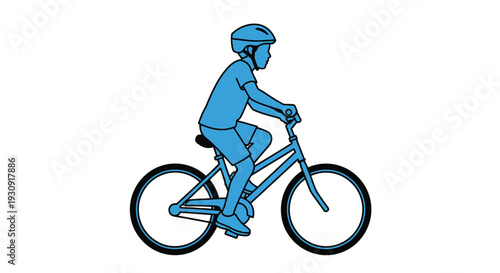 A young cyclist rides a bicycle viewed from the side silhouette