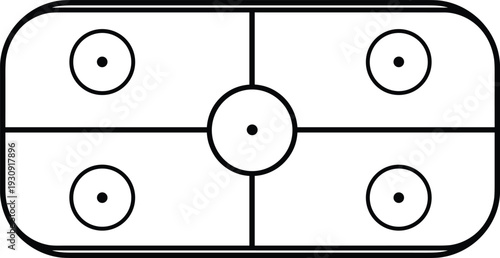 Top view of a professional air hockey table vector illustration with black outlines on white background for sports gaming competition, indoor recreational fun activities.