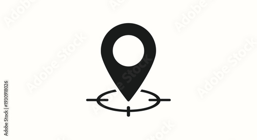 Simple black location pin icon with circular void a stark silhouette