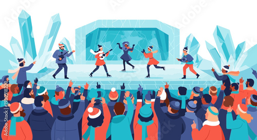 Winter Ice Skating Performance Cheers From Enthusiastic Crowd