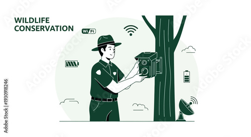 Wildlife Conservationist Installing Remote Camera For Animal Monitoring