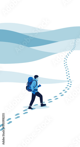 Winter Journey: Solo Adventurer's Ascent Through Snowy Hills and Trailblazing Footprints