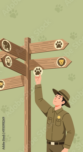 Wildlife Ranger Guiding Visitors Through Animal Habitats At A Nature Preserve