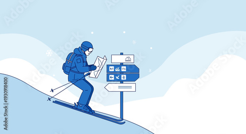 Winter Mountain Skiing Navigation And Directional Signpost Guidance