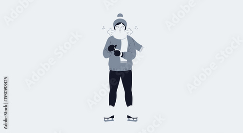 Winter Person Ice Skating And Exhaling Steam