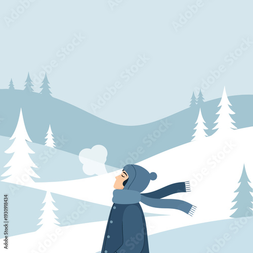 Winter Breeze And Snowy Landscape Enjoyment Tranquility And Peace