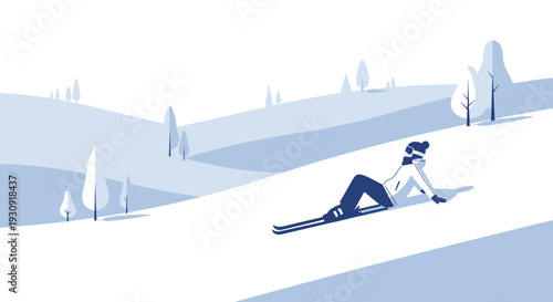 Winter Recreation Minimalist Scene With Skier Enjoying Snowy Landscape