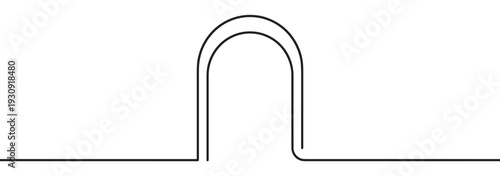 Continuous black line drawing forming a simple arch shape with a modern minimalist aesthetic on a clean surface.