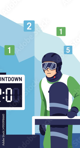 Winter Sports Athlete Awaiting Start Signals On Snowy Mountain Slope