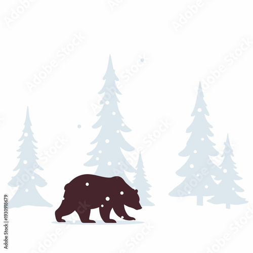 Winter Forest Bear Snowfall Silhouette Tranquil Nature Scene Wildlife