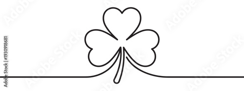 Shamrock clover continuous line drawing illustration representing good luck, Irish culture, and natural beauty in a minimalist style.