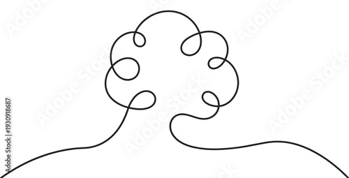 Continuous line cloud shape illustration with a minimalist and abstract aesthetic for creative design projects.
