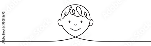 Smiling child's face drawn with a single continuous line, creating a minimalist and cheerful illustration that conveys happiness and simplicity.