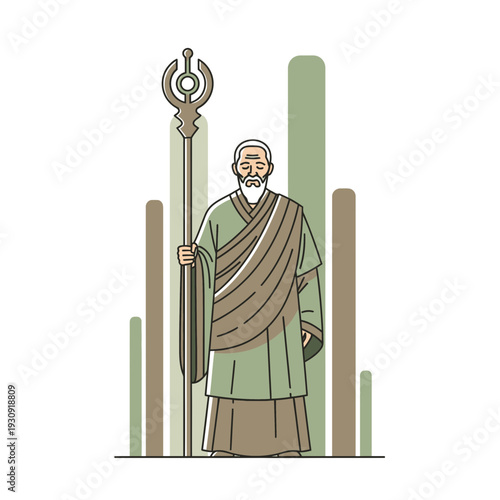 Wise Old Sage With Staff Symbolizing Ancient Wisdom And Spiritual Guidance