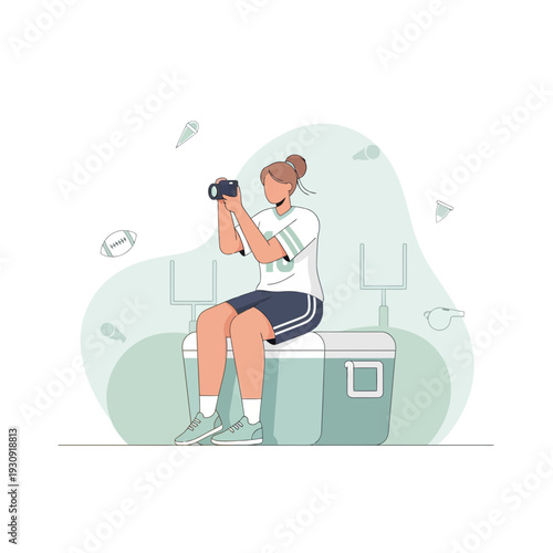 Woman Capturing Sports Moments with Enthusiasm During Game, Focused and Determined