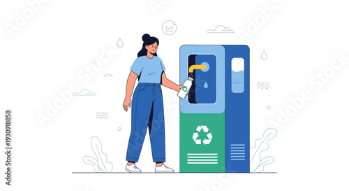 Woman Actively Engaging With Modern Recycling Station For Sustainable Practices
