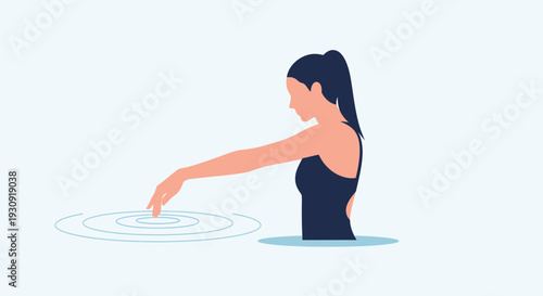Woman Creating Ripples In Water With Gentle Touch
