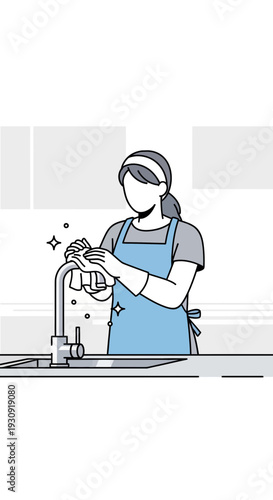 Woman Cleaning Kitchen Sink Faucet Sparkles Hygiene Routine Domestic Chores