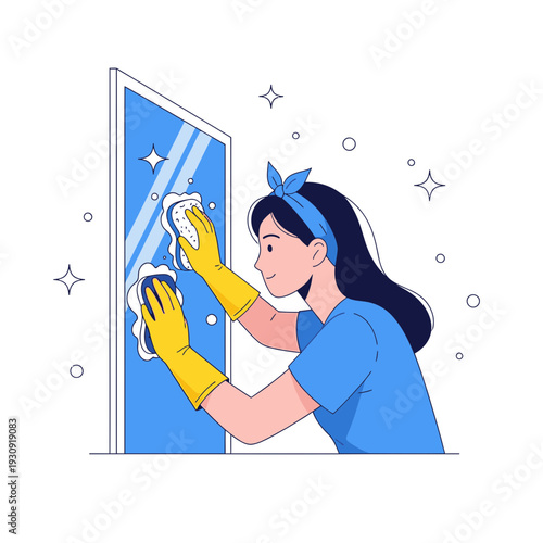 Woman Cleaning Mirror Sparkles Hygiene Routine Home Care