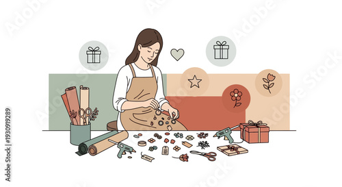 Woman Crafting Decorative Gifts And Presents For Special Occasions With Detailed Work