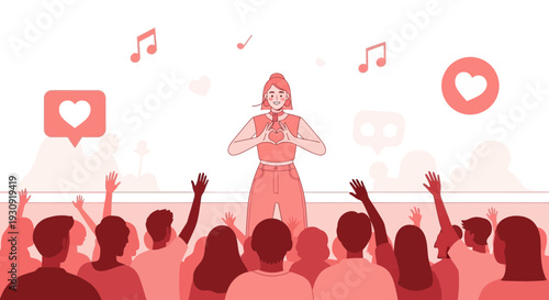 Woman Expressing Affection With People, Love Symbolism, Concert, Passionate Audience