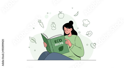 Woman Engaged With Eco Recipe Book For Sustainable Healthy Eating Habits