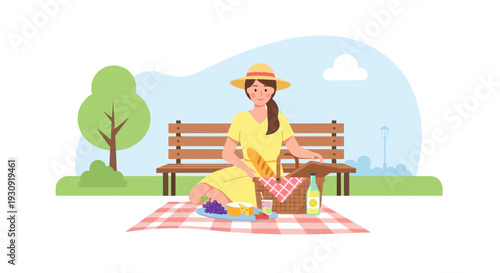 Woman Enjoying A Peaceful Picnic In A Lush Green Park Setting