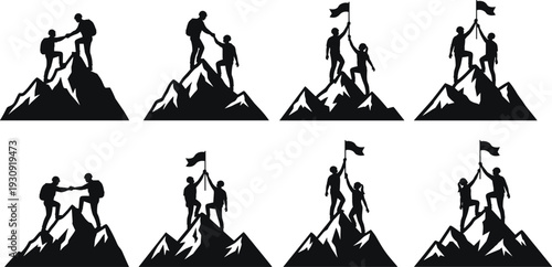 Mountain Climbers Summit Flag Business Success