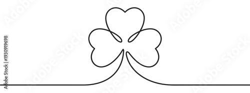 Three leaf clover continuous line art drawing illustration representing good luck, nature, and Irish culture in a minimalist vector style.