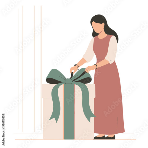 Woman Expertly Preparing a Gift Box Adorned With a Substantial, Elegant Bow for Celebration