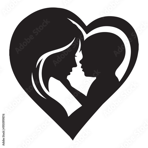 Family Love Heart Silhouette Vector Illustration, Mother Father Child Inside Heart Shape, Parenting Family Bond Clipart for Logo Tattoo Cricut Laser Cut Design