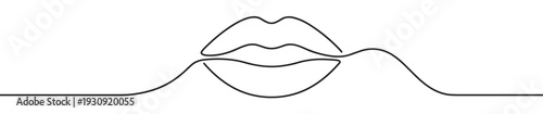Abstract continuous line drawing of human lips creating a minimalist and elegant artistic illustration with a simple aesthetic.