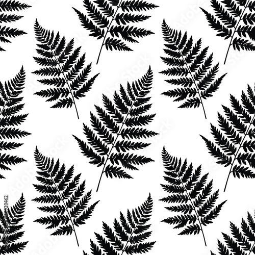 Black Fern Leaf Pattern Seamless Background vector