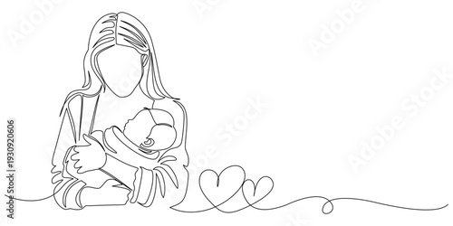 Mother and baby line art vector illustration, mothers day celebration illustration